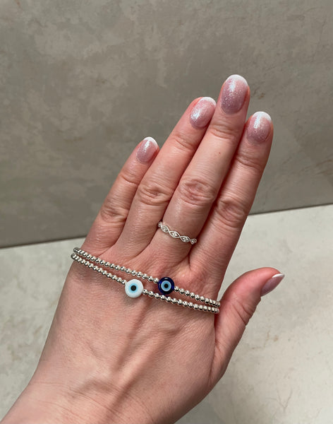 Sterling Silver Evil Eye Blue Bead Bracelet