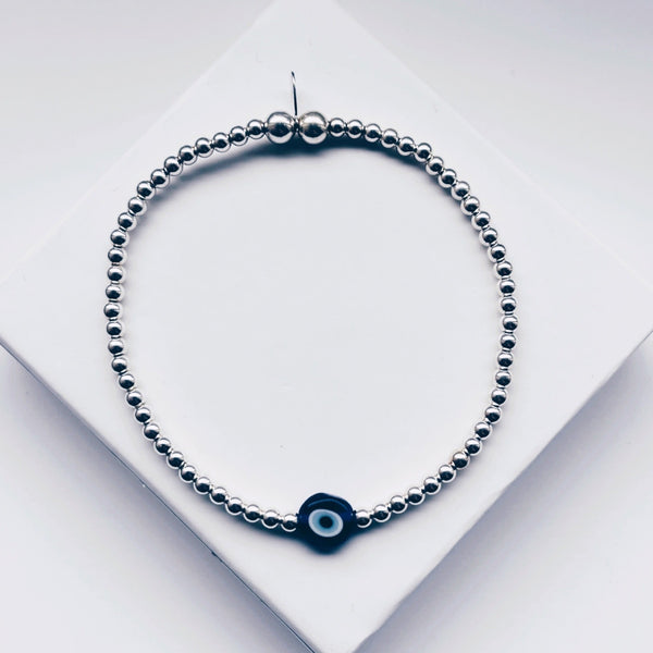 Sterling Silver Evil Eye Blue Bead Bracelet