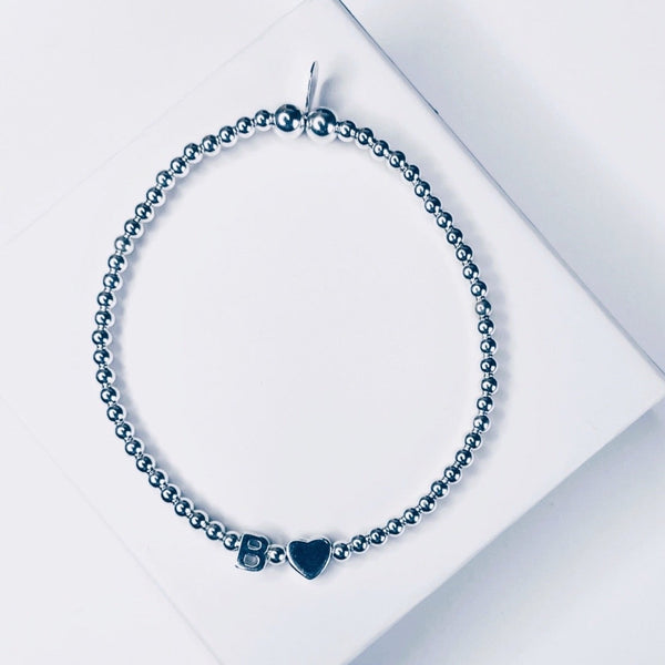 Sterling Silver Initial & Heart Bead Bracelet