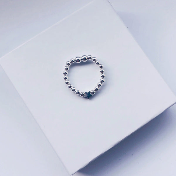 Sterling Silver Star Bead Ring