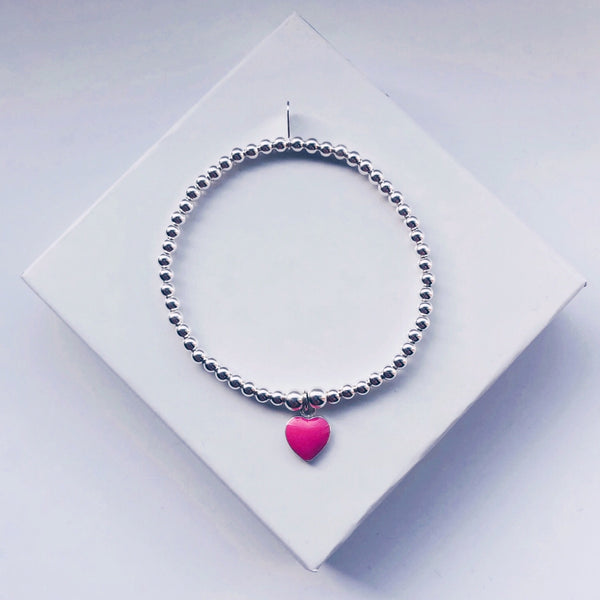 Children's Sterling Silver Pink Heart Bracelet