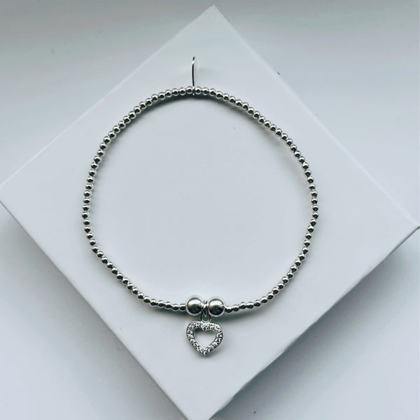 Sterling Silver CZ Heart Bracelet