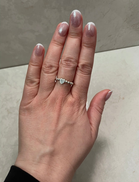 Sterling Silver Heart Bead Ring