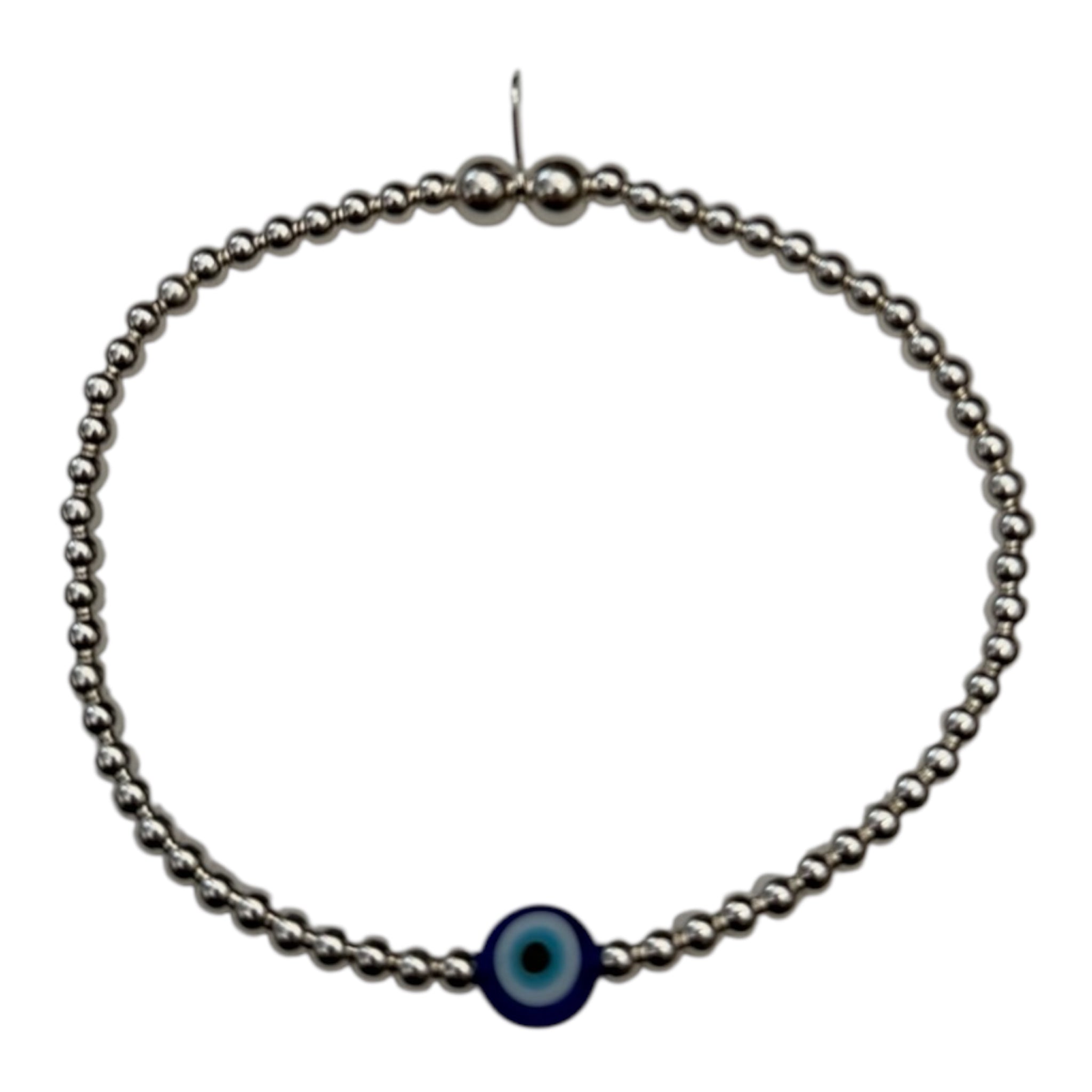 Sterling Silver Evil Eye Blue Bead Bracelet