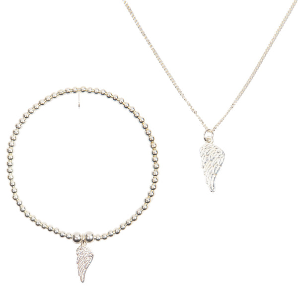 Angel Wing Bracelet & Necklace Set - Sterling Silver