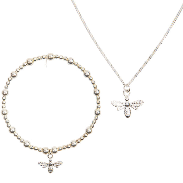 Bee Bracelet & Necklace Set - Sterling Silver
