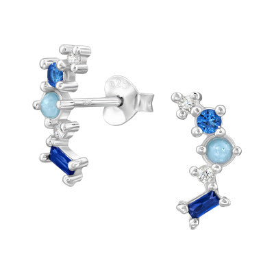 Sterling Silver Blue Cluster Stud Earrings