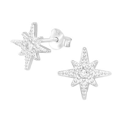 Sterling Silver CZ Star Stud Earrings