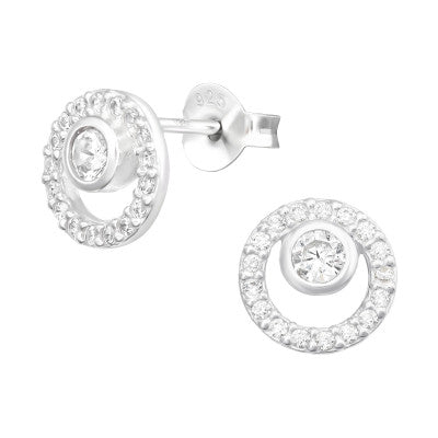 Sterling Silver Cubic Zirconia Circle Stud Earrings