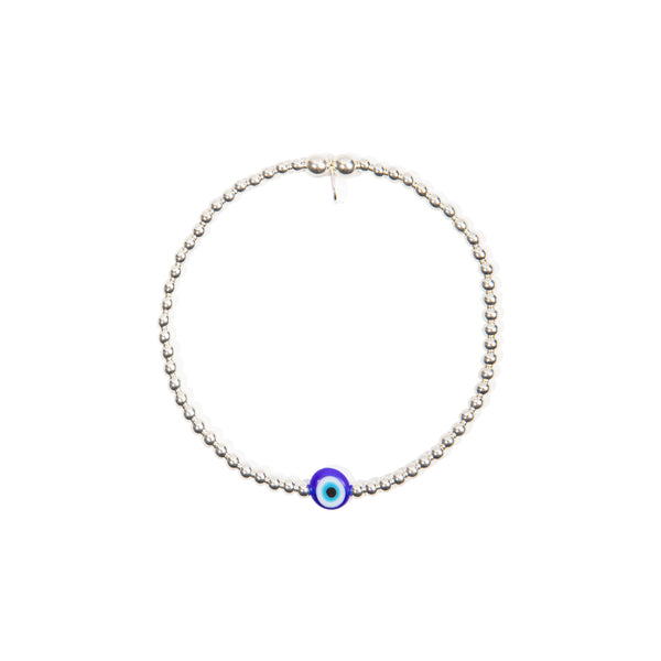Evil Eye Blue Bead Bracelet - Sterling Silver