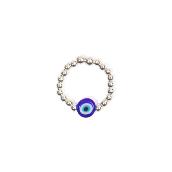 Evil Eye Blue Bead Ring - Sterling Silver