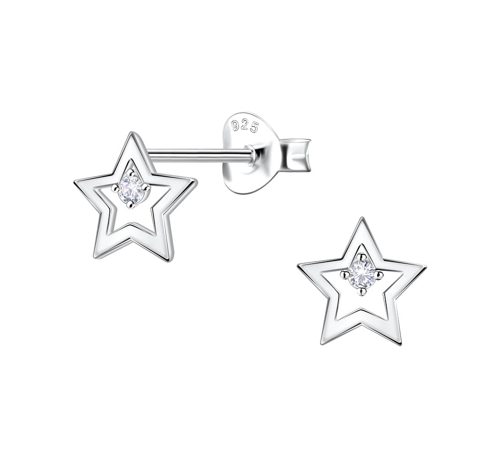 Sterling Silver CZ Star Stud Earrings