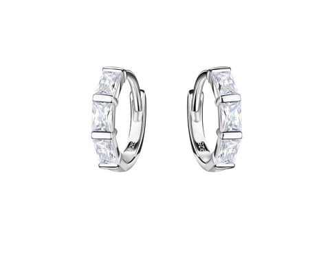 Sterling Silver Geometric Cubic Zirconia Huggie Earrings