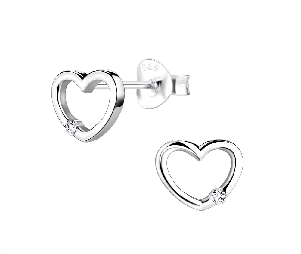 Sterling Silver Open Heart with Cubic Zirconia Stone Stud Earrings