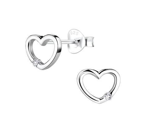 Sterling Silver Open Heart with Cubic Zirconia Stone Stud Earrings