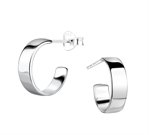 Sterling Silver Half Hoop Stud Earrings