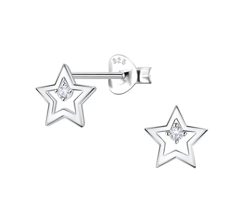 Sterling Silver CZ Star Stud Earrings