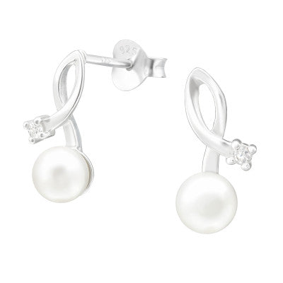Sterling Silver Geometric Pearl Stud Earrings