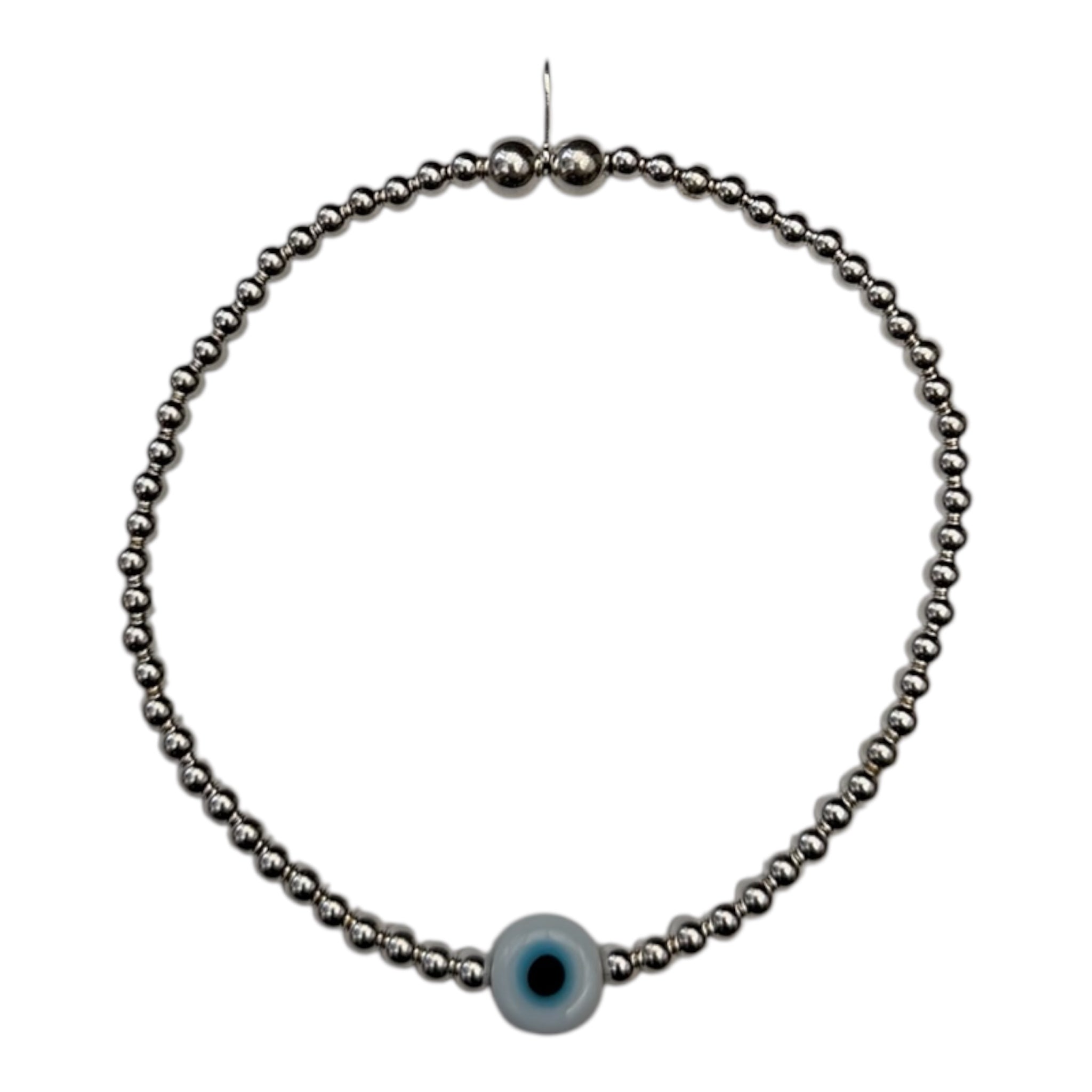 Sterling Silver Evil Eye White Bead Bracelet