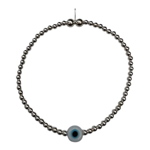 Sterling Silver Evil Eye White Bead Bracelet