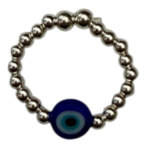 Sterling Silver Evil Eye Blue Bead Ring