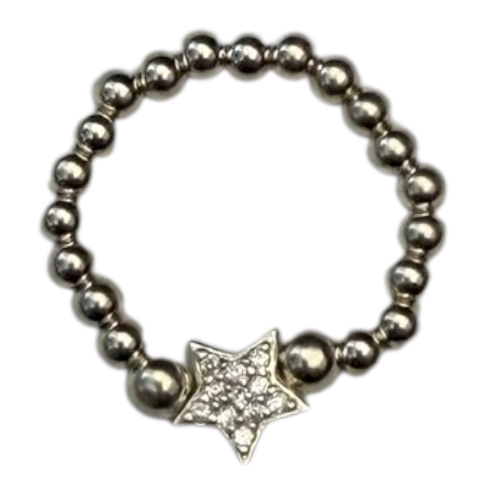 Sterling Silver CZ Star Bead Ring