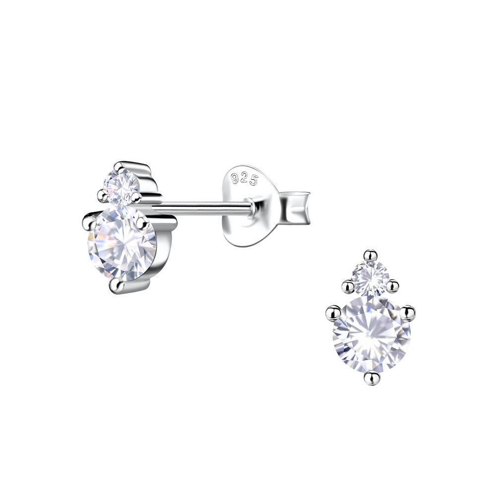 Sterling Silver CZ Double Stone Stud Earrings