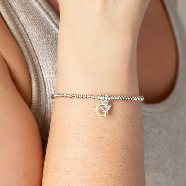 Initial Charm & Heart Bracelet - Sterling Silver