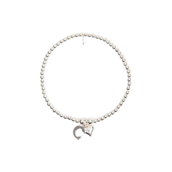 Initial Charm & Heart Bracelet - Sterling Silver
