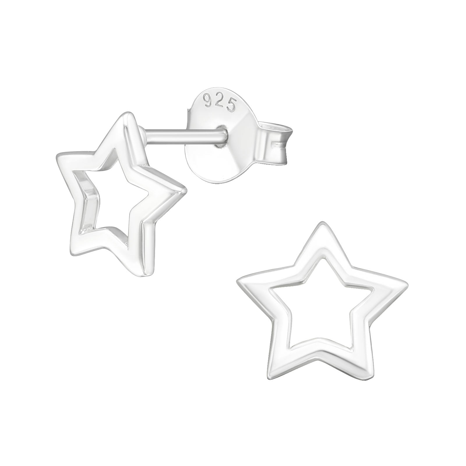 Sterling Silver Open Star Stud Earrings