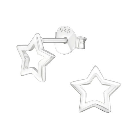 Sterling Silver Open Star Stud Earrings