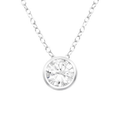 Sterling Silver CZ Round Necklace