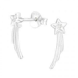 Sterling Silver Long Shooting Star Stud Earrings