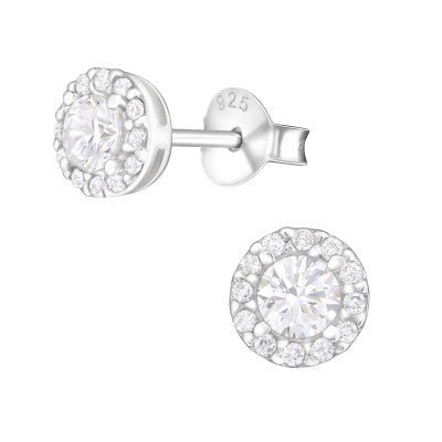 Sterling Silver Small Round Sparkling Stud Earrings