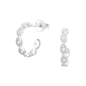 Sterling Silver Sparkling Half Hoop Stud Earrings