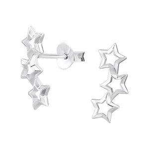 Sterling Silver Trio Star Stud Earrings