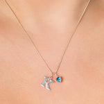 Initial Charm and Heart Birthstone Necklace - Sterling Silver Necklace With Love Beckie