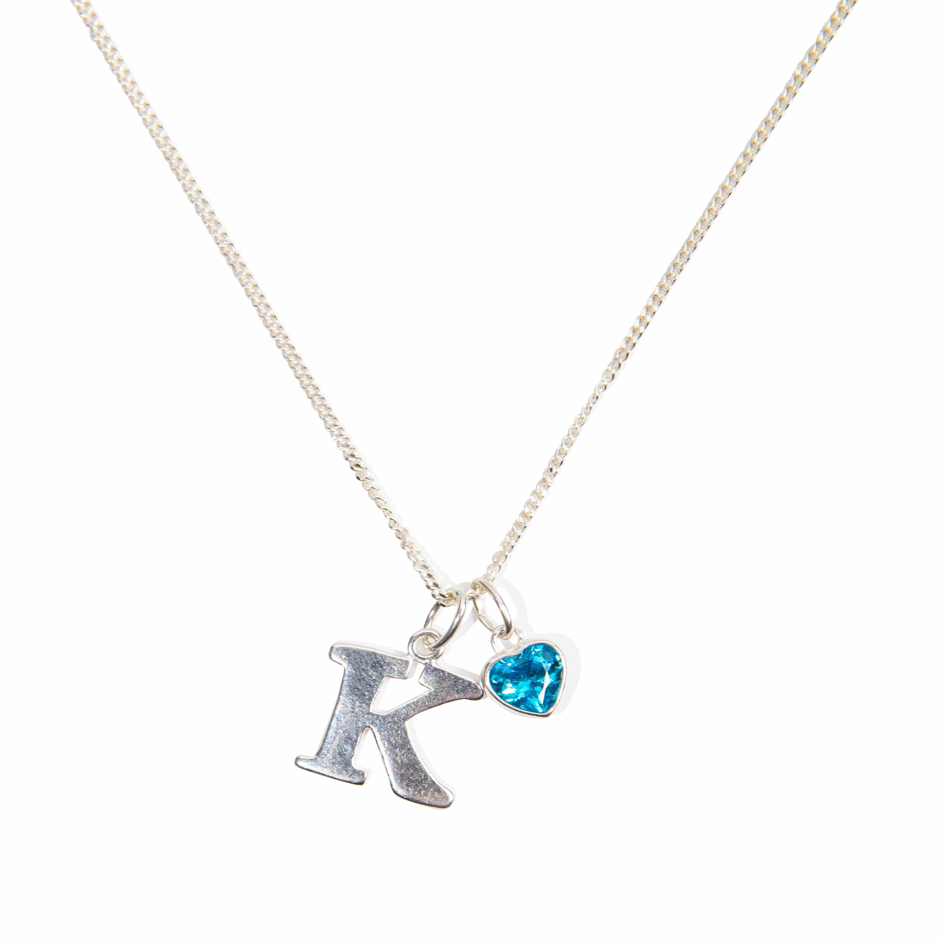 Initial Charm and Heart Birthstone Necklace - Sterling Silver Necklace With Love Beckie