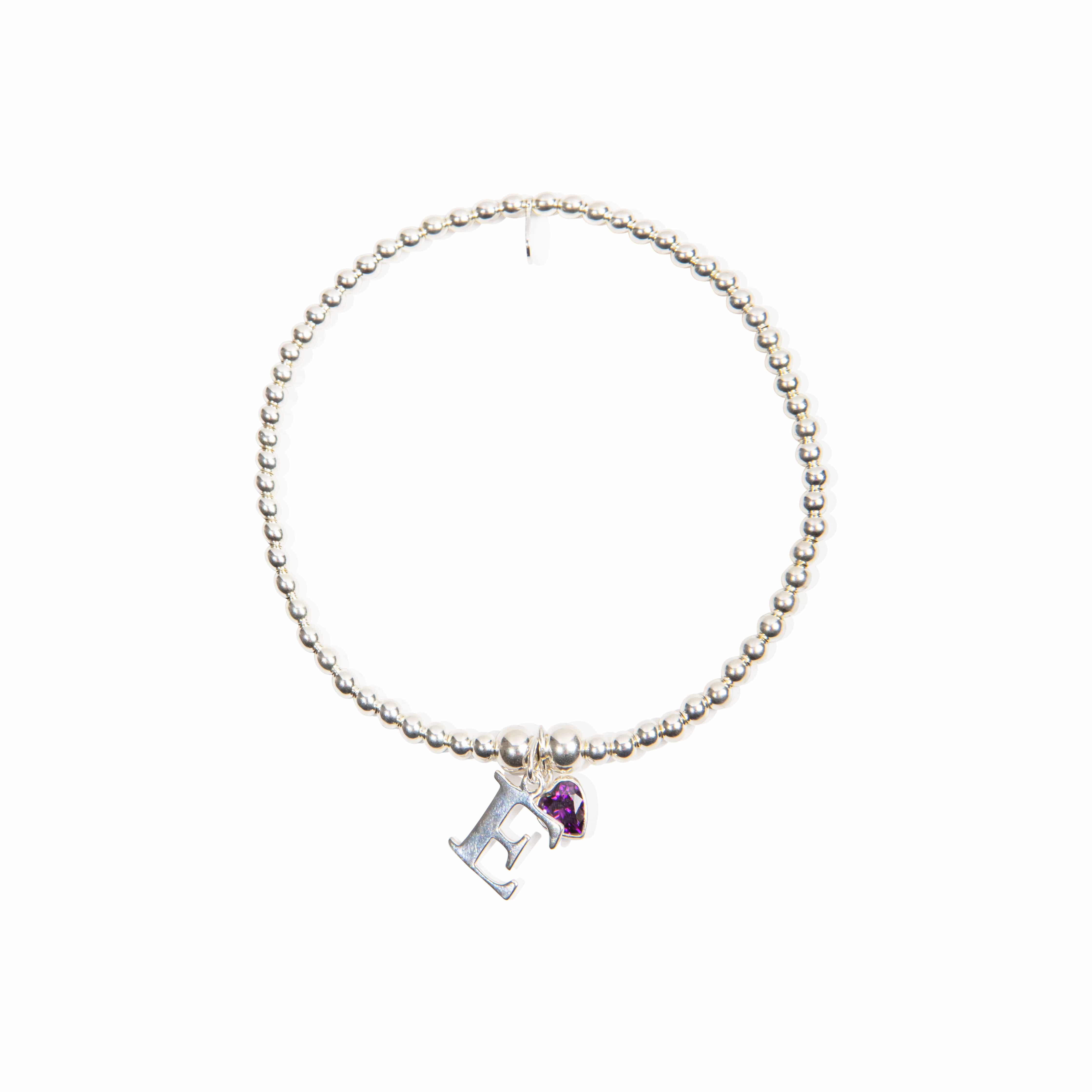 Initial Charm & Heart Birthstone Bracelet - Sterling Silver Necklace With Love Beckie