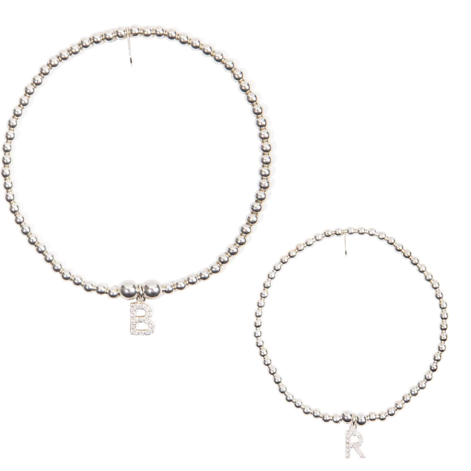 Initial Cubic Zirconia Charm Bracelet Adult & Child - Sterling Silver Jewellery With Love Beckie