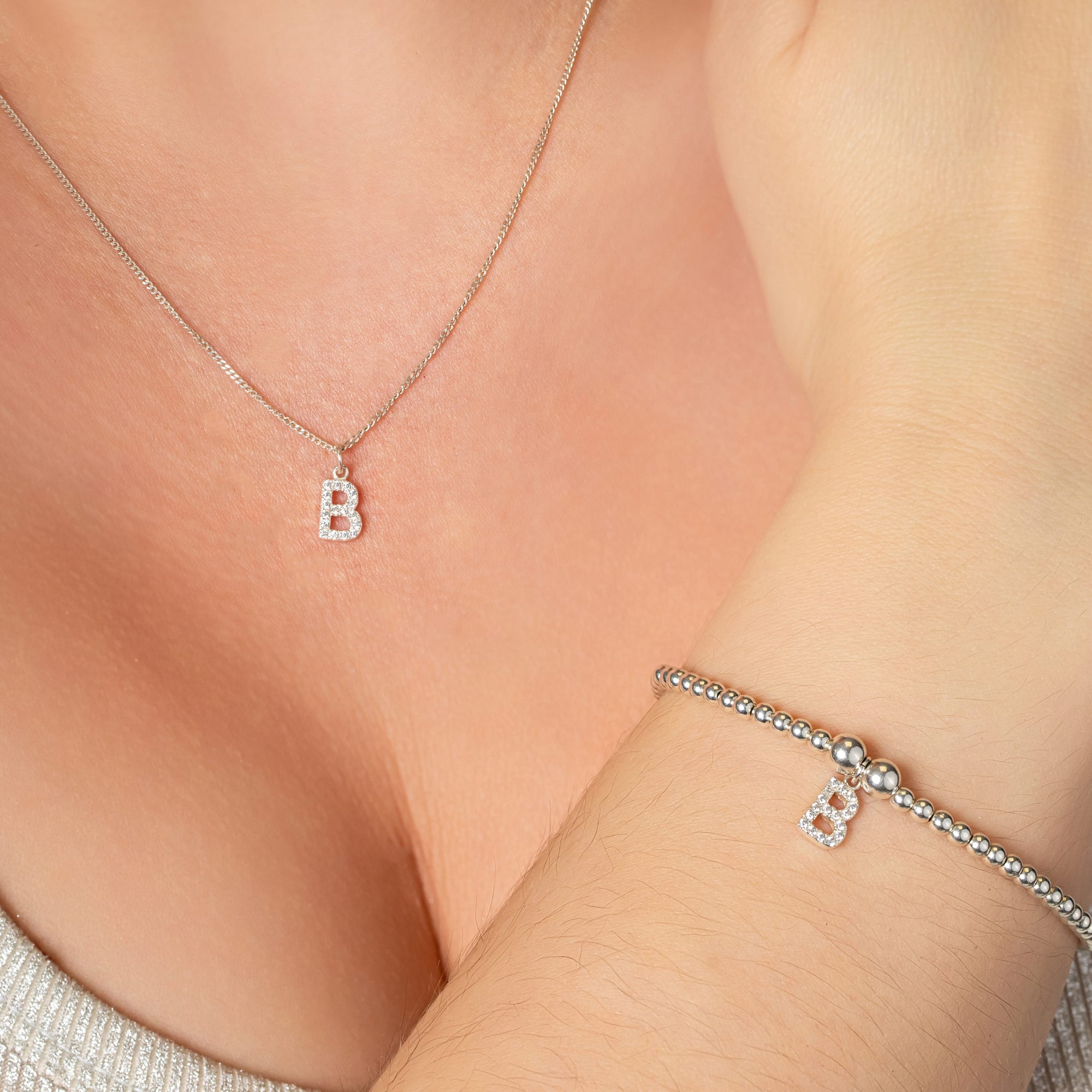 Initial Cubic Zirconia Charm Bracelet - Sterling Silver bracelet With Love Beckie