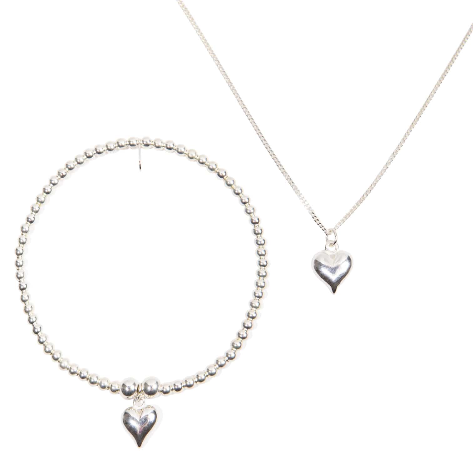 Love Heart Bracelet & Necklace Set - Sterling Silver Jewellery With Love Beckie