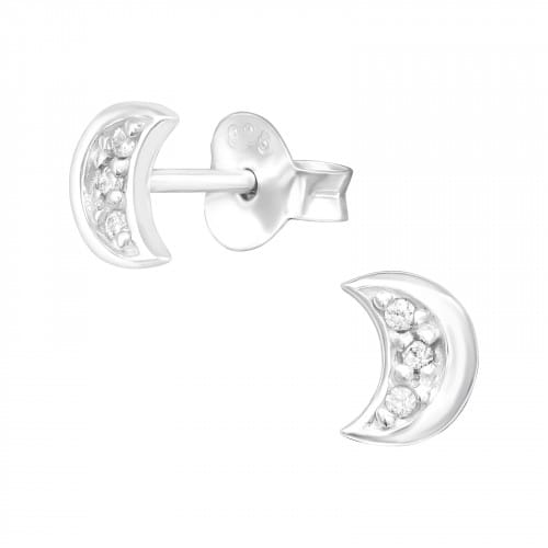 Mini Moon Cubic Zirconia Stud Earrings - Sterling Silver Earrings With Love Beckie