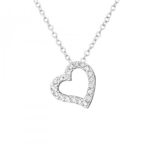 Sterling Silver CZ Love Heart Necklace