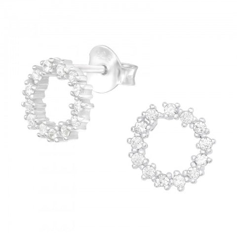 Sterling Silver Circle Sparkle Stud Earrings