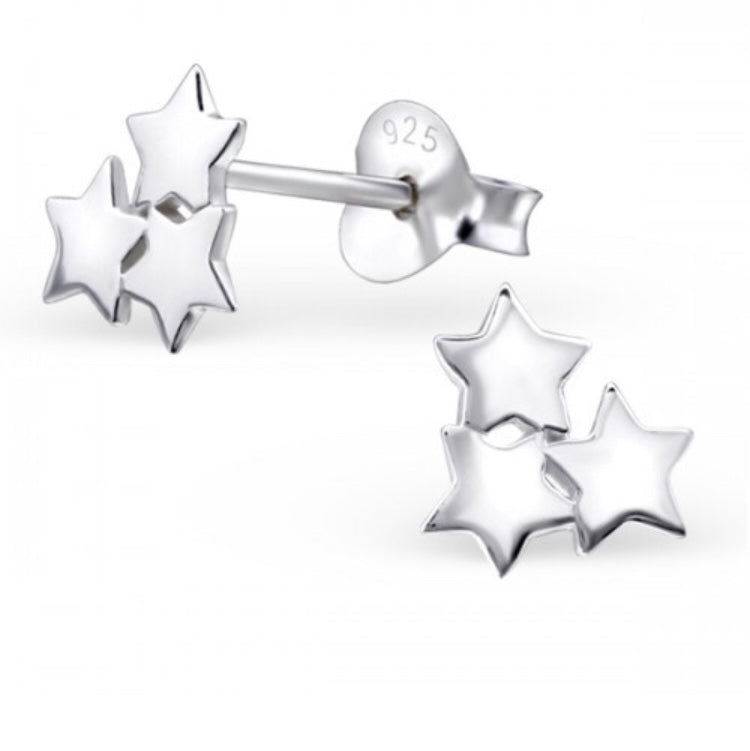 Sterling Silver Triple Star Stud Earrings