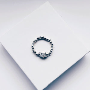 Sterling Silver CZ Star Bead Ring