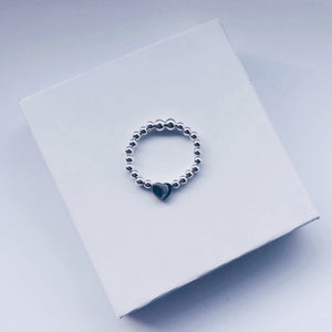 Sterling Silver Heart Bead Ring