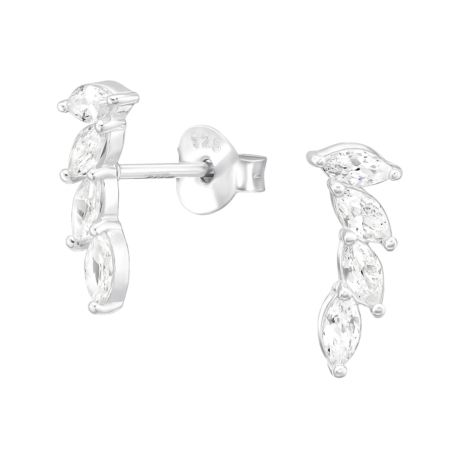 Leaf Cubic Zirconia Stud Earrings - Sterling Silver Earrings With Love Beckie